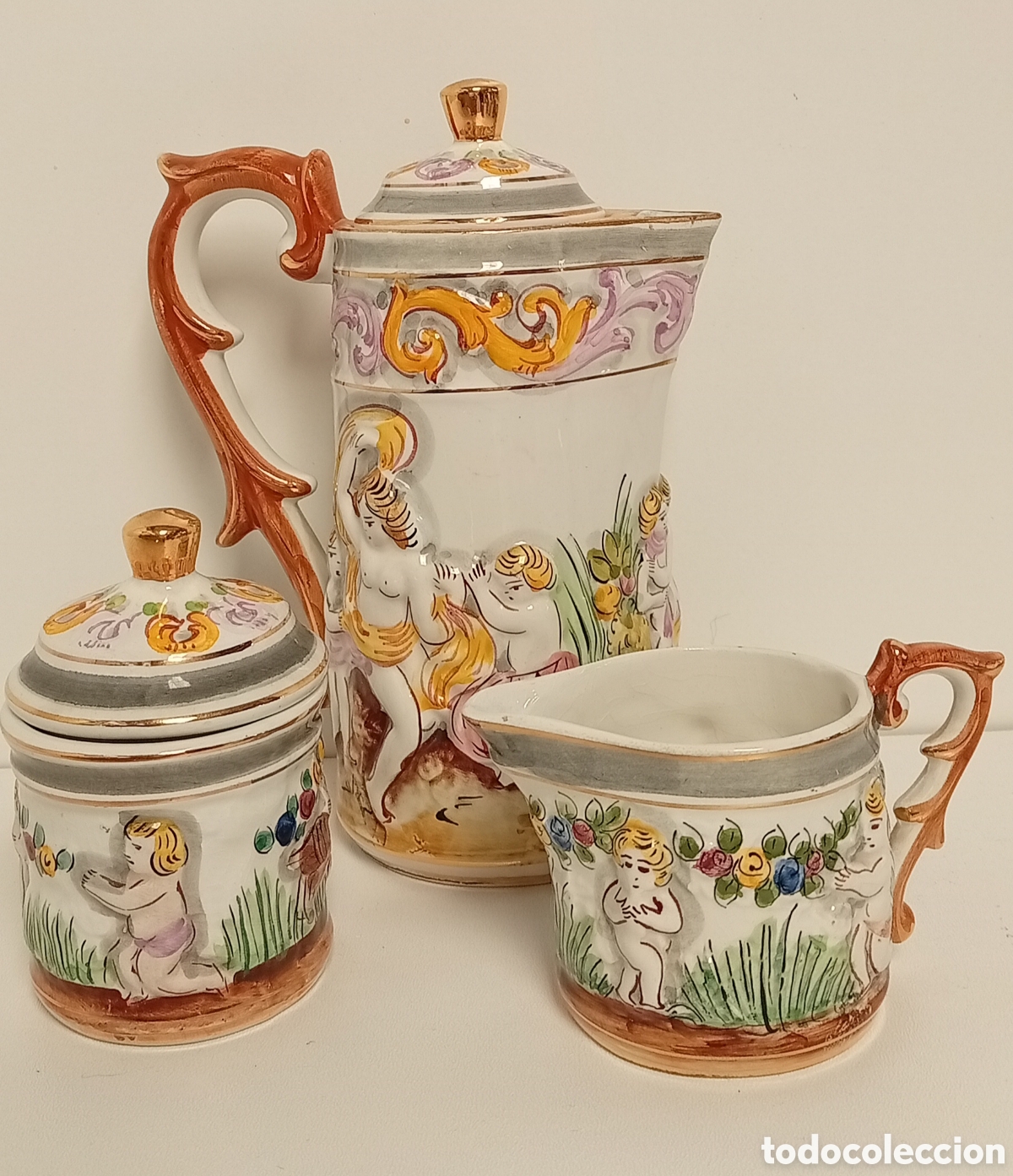 Antig&uuml;edades: JUEGO DE TE PORCELANA ELPA ALCOBA&Ccedil;A CHERUBS