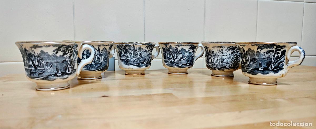 Antiguidades: LOTE 6 TAZAS PICKMAN LA CARTUJA - SERIE VISTAS NEGRO - DIAMETRO 8 CM ALTURA 6 CM - VER FOTOS