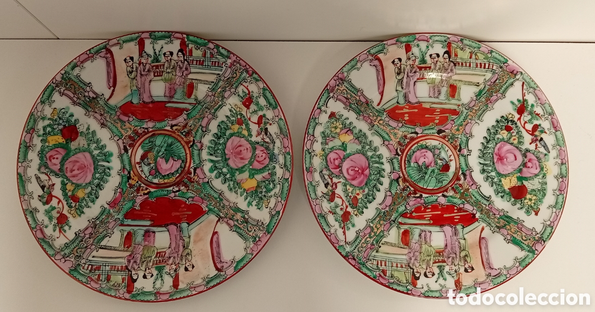 Antiquit&eacute;s: PLATOS EN PORCELANA PINTADOS A MANO CANT&Oacute;N CHINA