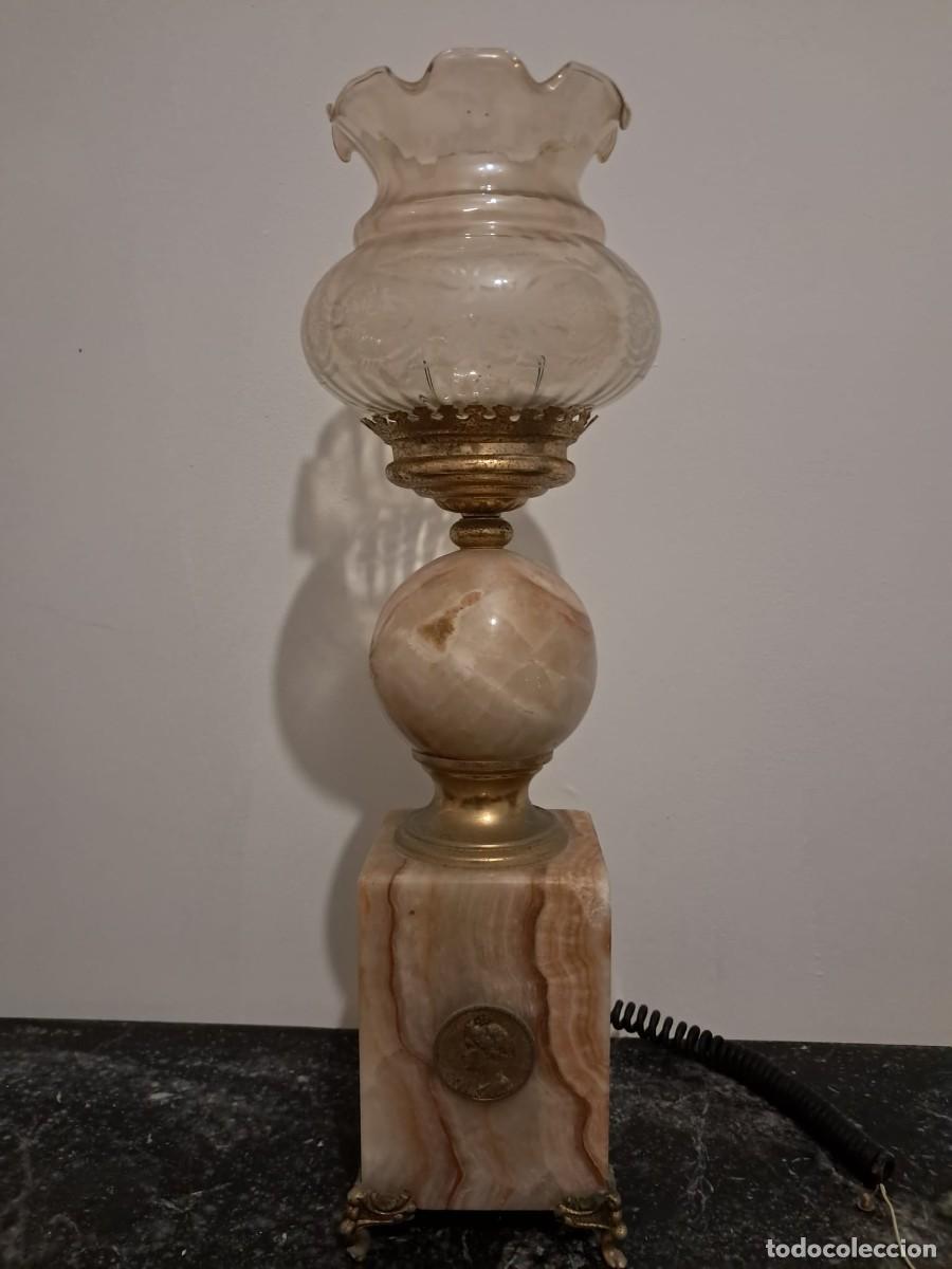Antig&uuml;edades: Antigua L&aacute;mpara de Sobremesa en &Oacute;nix Natural y Bronce - Estilo Neocl&aacute;sico Regency - S&Oacute;LO JEREZ