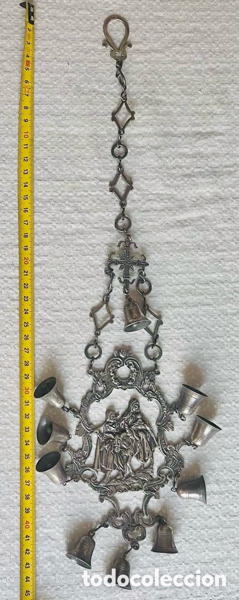 Antig&uuml;edades: Antiguo Campanile / Llamador De &Aacute;ngeles De Pared En Plata De Ley - Escena Huida A Egipto - 190 gr