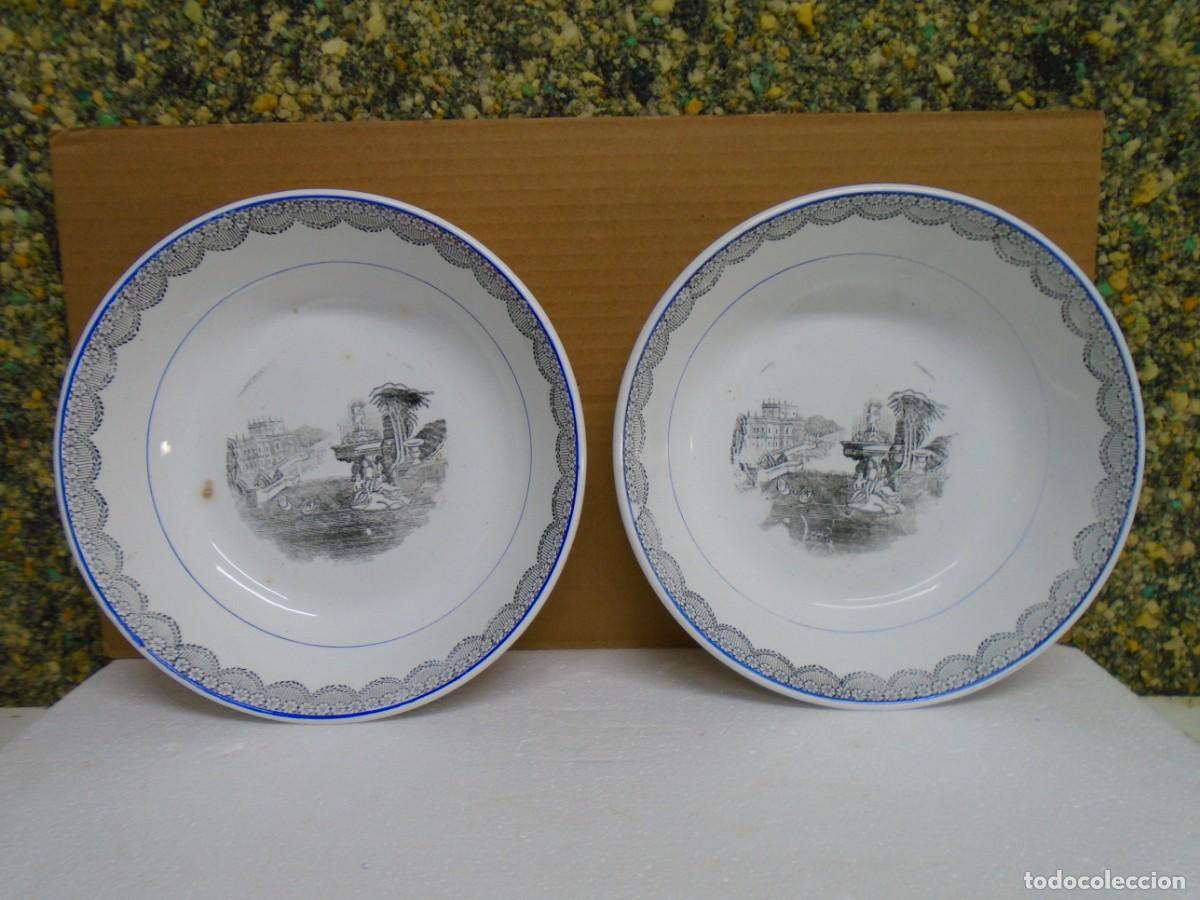 Antiques: PAREJA DE ANTIGUOS PLATOS DE LA FABRICA DE LOZA&rdquo;LA ASTURIANA&rdquo;DE GIJON.23 CM DIAMETRO.