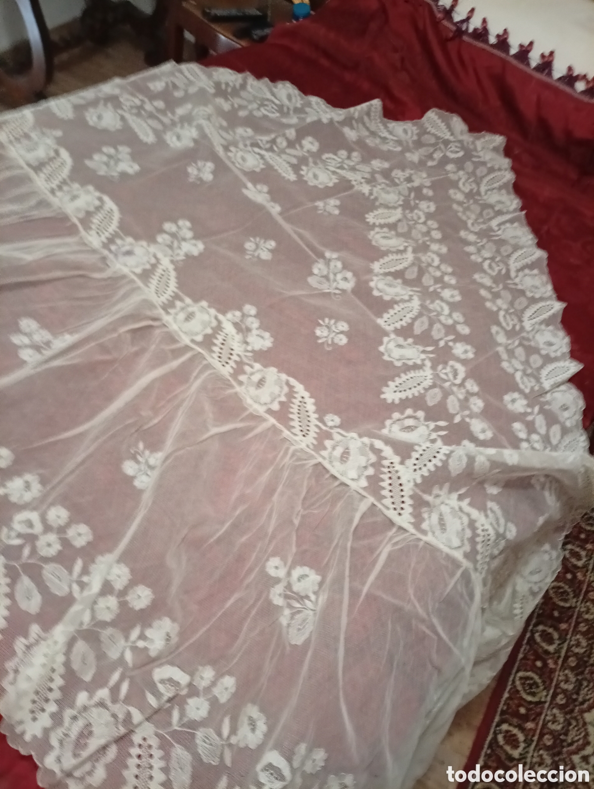 Antig&uuml;edades: Mantilla encaje granada algod&oacute;n - Foto 2