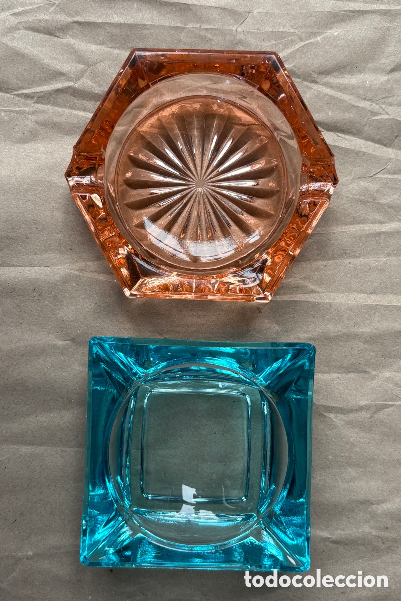 Antig&uuml;edades: (L774) Dos Mini Ceniceros Individuales de Cristal Grueso Vintage (A&ntilde;os 60-70)