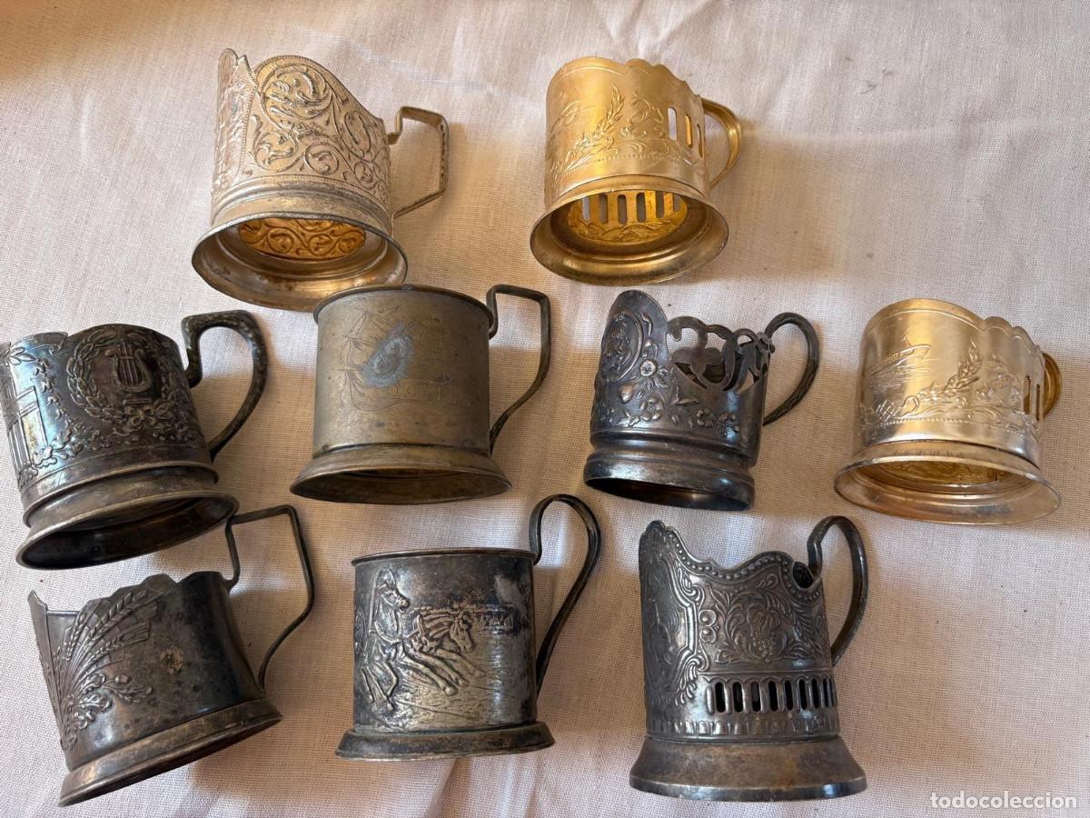 Antig&uuml;edades: Sujeta vasos rusos lote metal antiguo