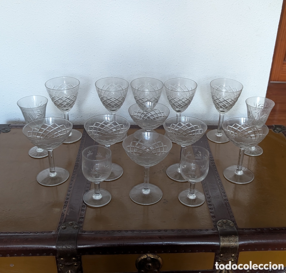 Antig&uuml;edades: Juego copas cristal tallado vintage
