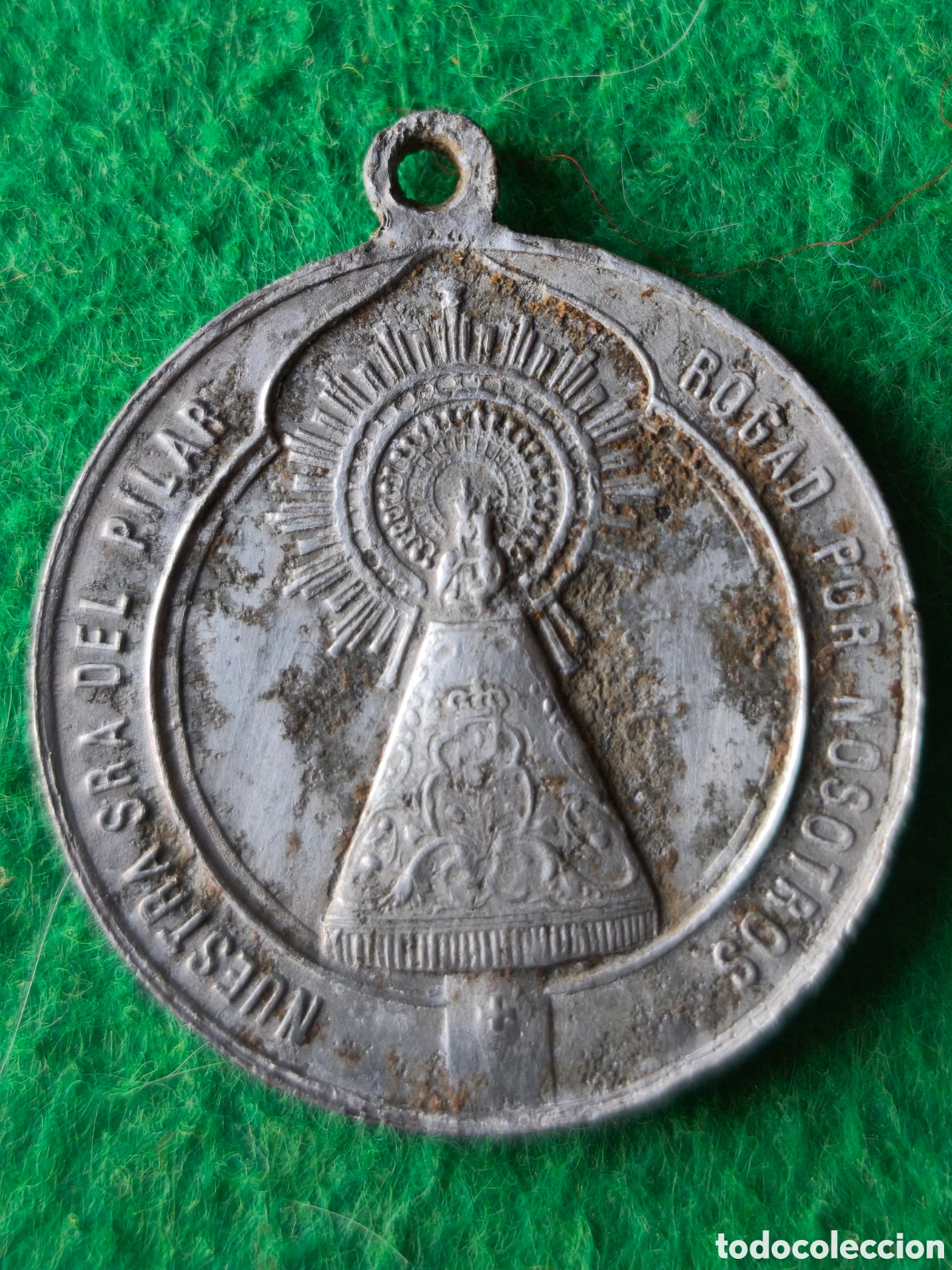 Antig&uuml;edades: Medalla Religiosa Virgen del Pilar aluminio