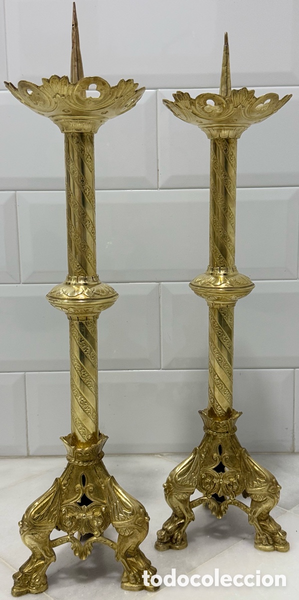 Antig&uuml;edades: ANTIGUOS HACHEROS CANDELABROS IGLESIA BRONCE SIGLO XIX