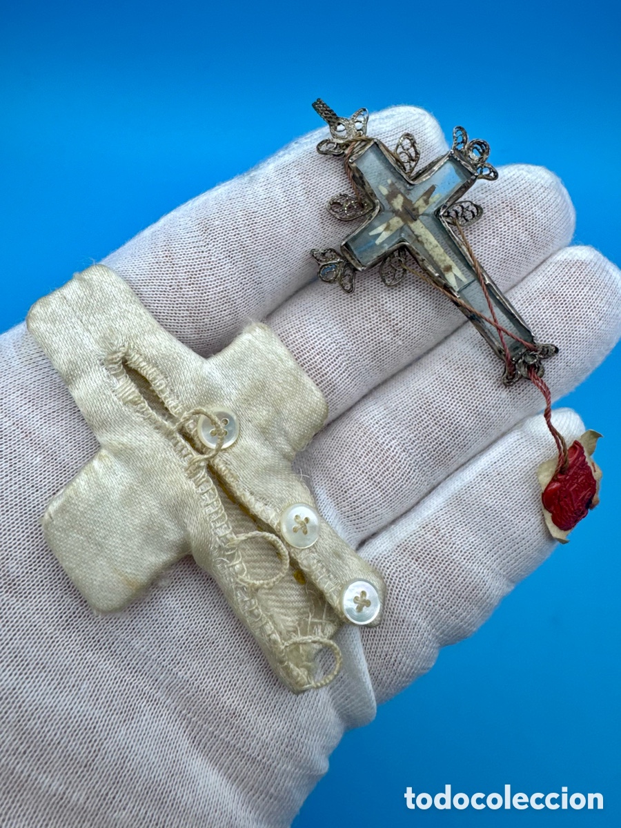 Antig&uuml;edades: Relicario Lignum Crucis cristal roca cruz plata