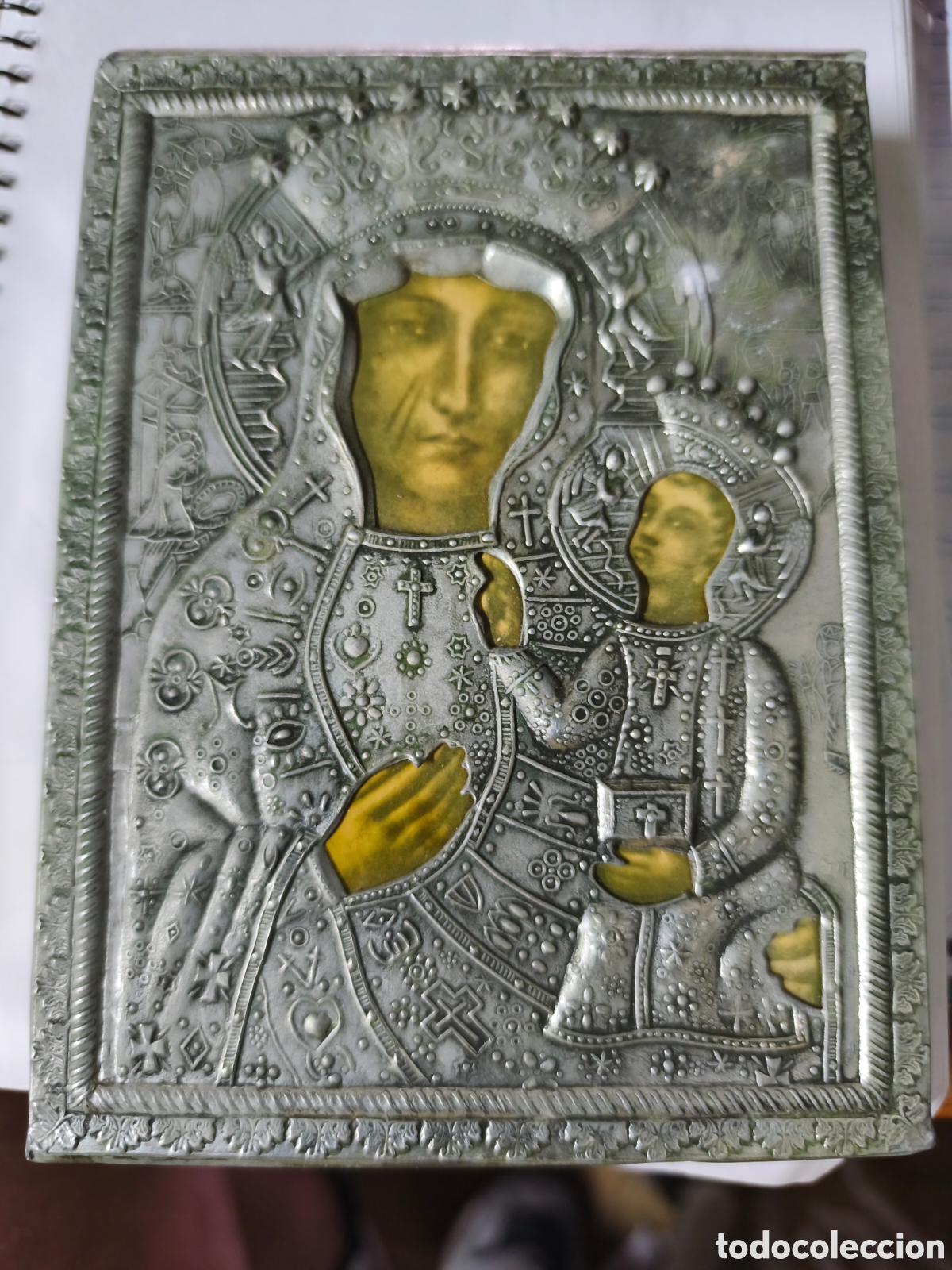 Antig&uuml;edades: CUADRO PLACA ICONO VIRGEN CON NI&Ntilde;O - Foto 2