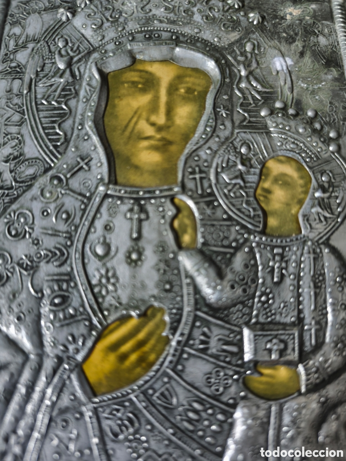 Antig&uuml;edades: CUADRO PLACA ICONO VIRGEN CON NI&Ntilde;O - Foto 1