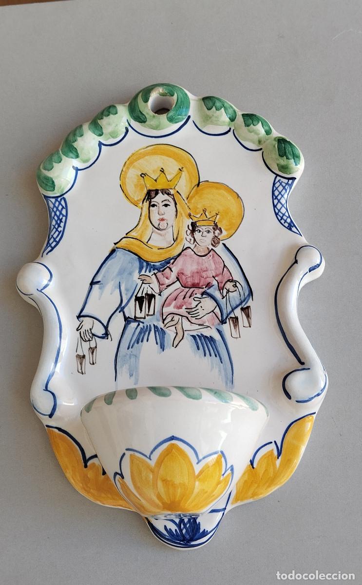 Antig&uuml;edades: Benditera de ceramica - Virgen de El Carmen - (El Poveo )