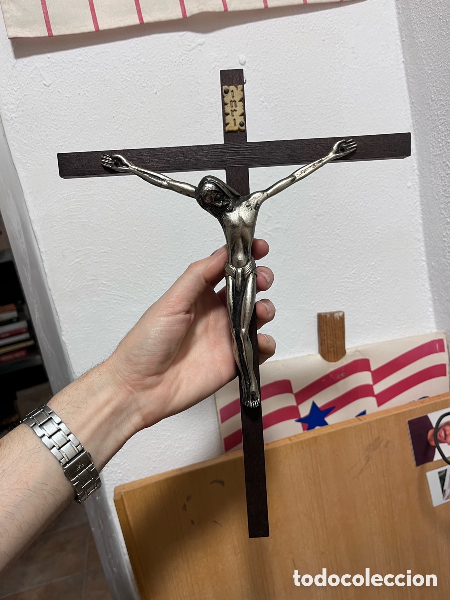 Antig&uuml;edades: Cristo crucificado crucifijo 36 cm metal y madera Jesucristo Jes&uacute;s religi&oacute;n