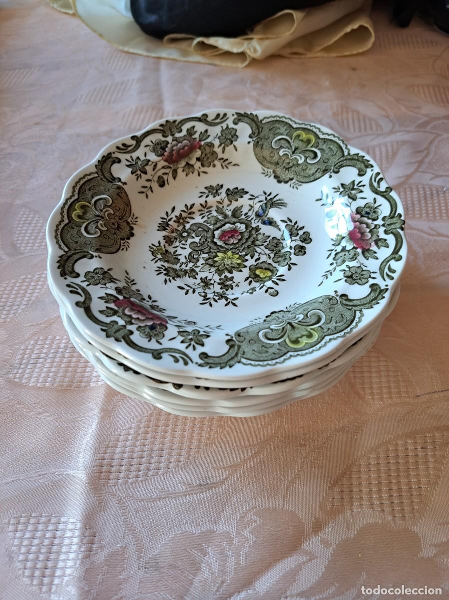 Antig&uuml;edades: Lote de 6 platillos de taza de t&eacute; de porcelana staffordshire, Ridgway Windsor, Fisanes.