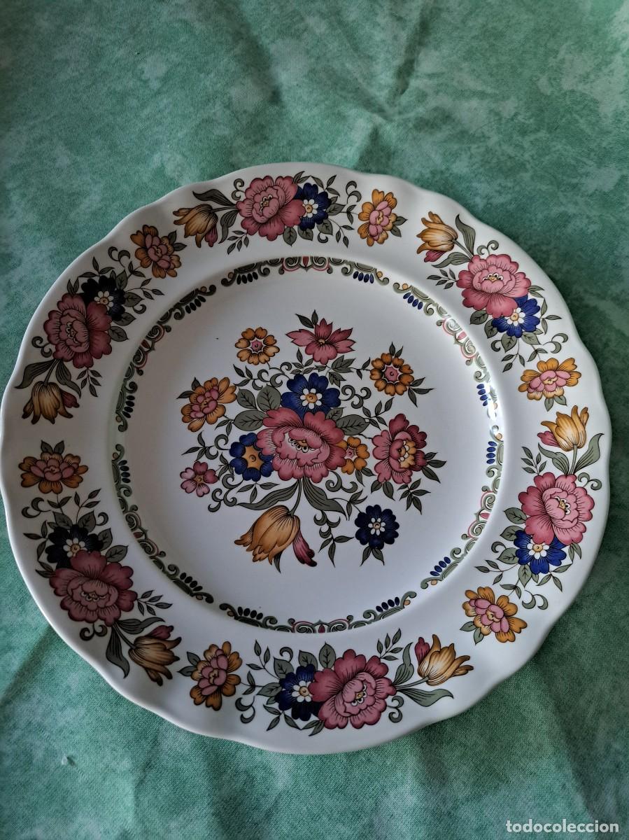 Antig&uuml;edades: Precioso plato llano de porcelana Alfares de Pontesampaio Espa&ntilde;a, Pontes, hermosa flores