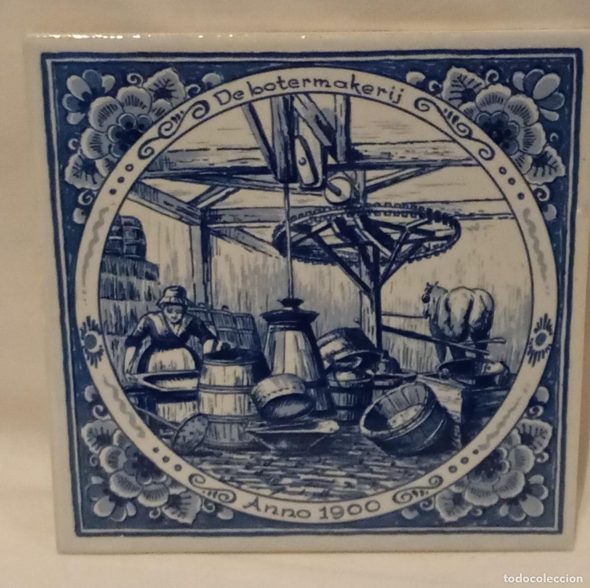 Antig&uuml;edades: Azulejo Delft Blue De botermakerij Anno 1900 Azulejo de cer&aacute;mica azul Delft holandesa