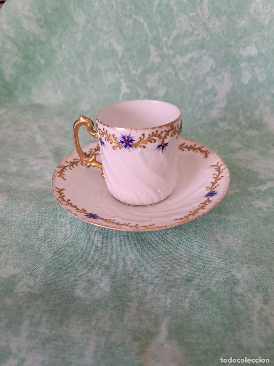 Antig&uuml;edades: Precioso solitario de porcelana fina para caf&eacute;, pintado a mano.