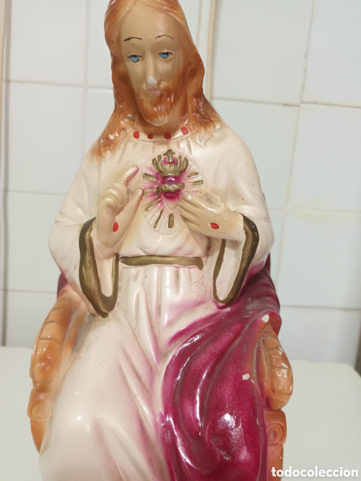 Antig&uuml;edades: ANTIGUO SAGRADO CORAZ&Oacute;N DE JES&Uacute;S SENTADO EN TRONO