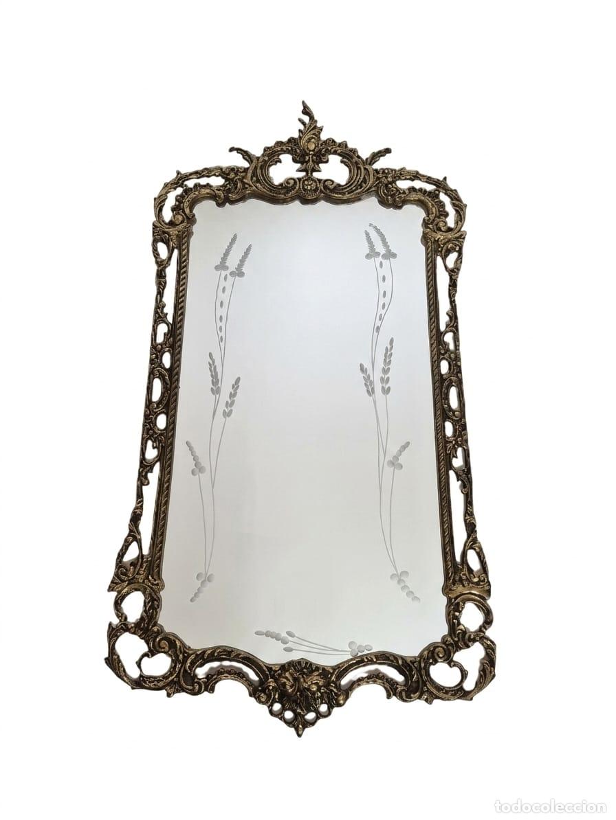 Antig&uuml;edades: Decorativo Espejo Bronce Cincelado - Espejo Tallado - Vintage - A&ntilde;os 50-60