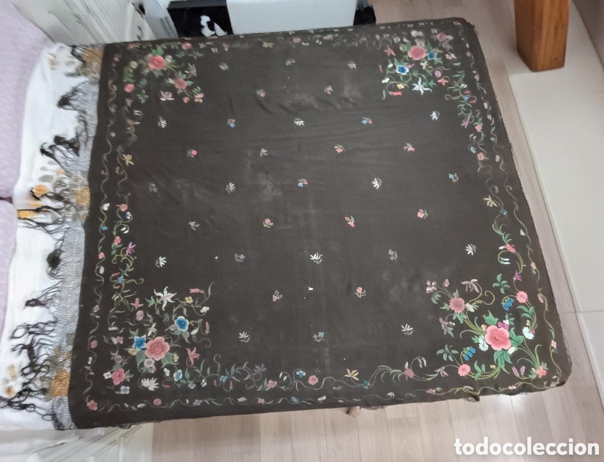 Antig&uuml;edades: Mant&oacute;n de manila isabelino ala de mosca - Foto 12