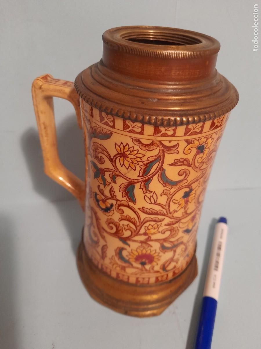 Antig&uuml;edades: Dep&oacute;sito interior Quinqu&eacute; Antiguo de Loza o Cer&aacute;mica 19 cm altura