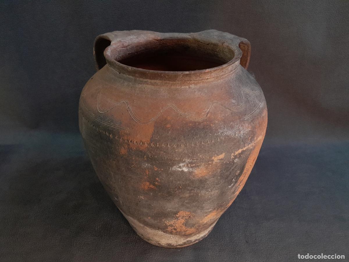 Antig&uuml;edades: JARR&Oacute;N DE BARRO COCIDO CON DOS ASAS Y DECORACI&Oacute;N INCISA.SIGLO XIX