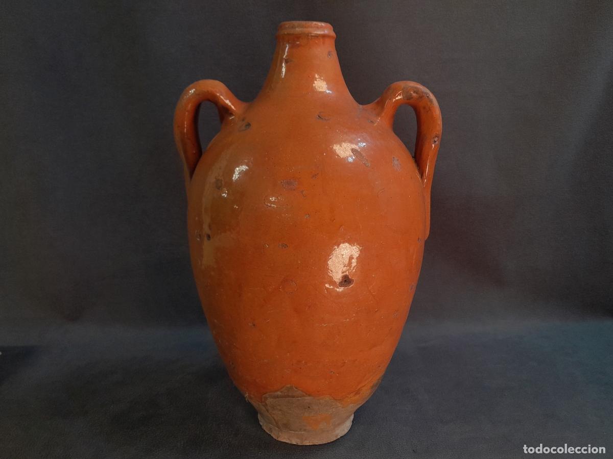 Antig&uuml;edades: C&Aacute;NTARO ANTIGUO DE CER&Aacute;MICA DE BARRO ROJO VIDRIADO.SIGLO XIX.