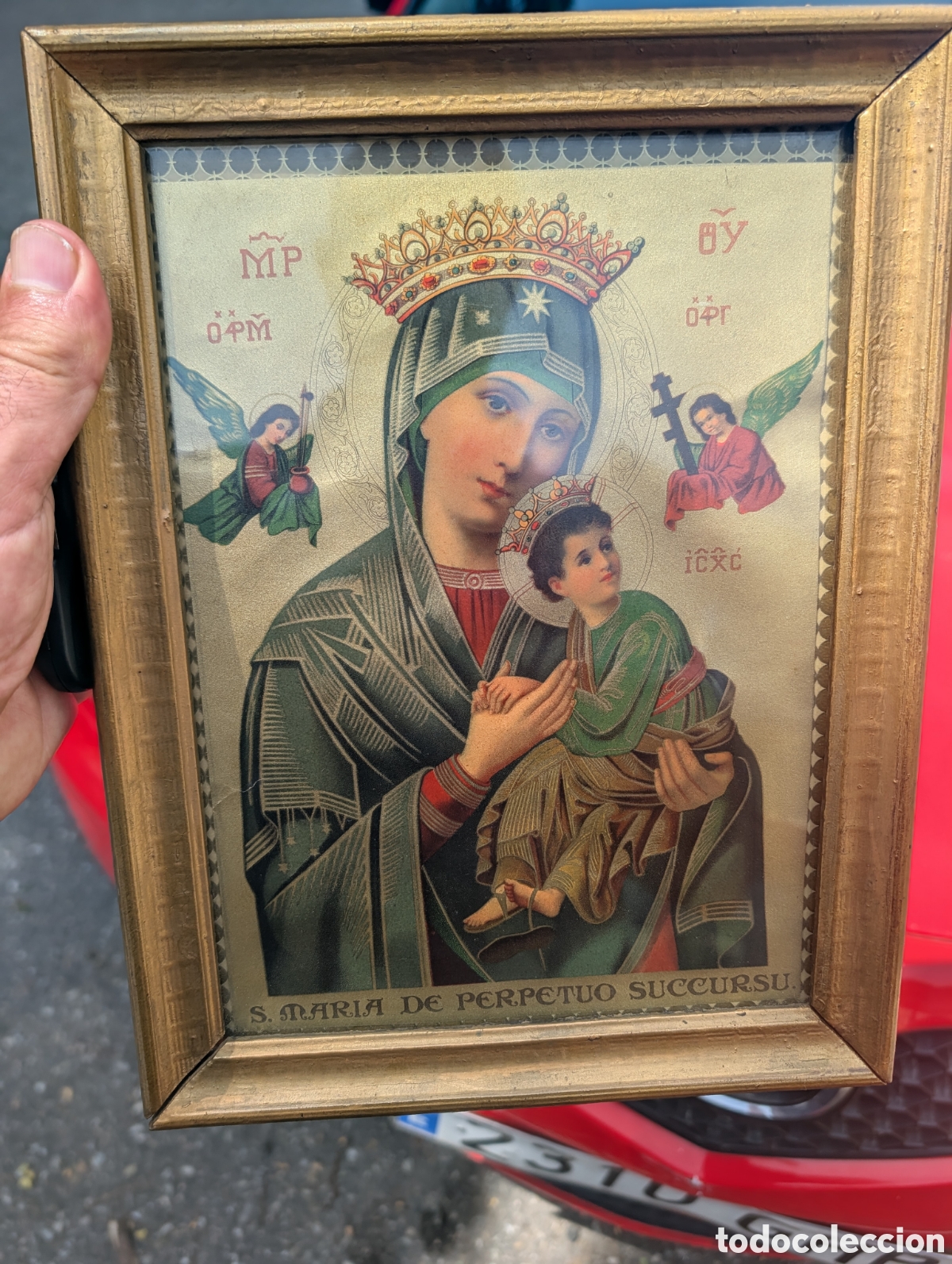 Antig&uuml;edades: Antiguo cuadro de la Virgen del Perpetuo Socorro Litografia de epoca con marco original 30x22,5 cm T