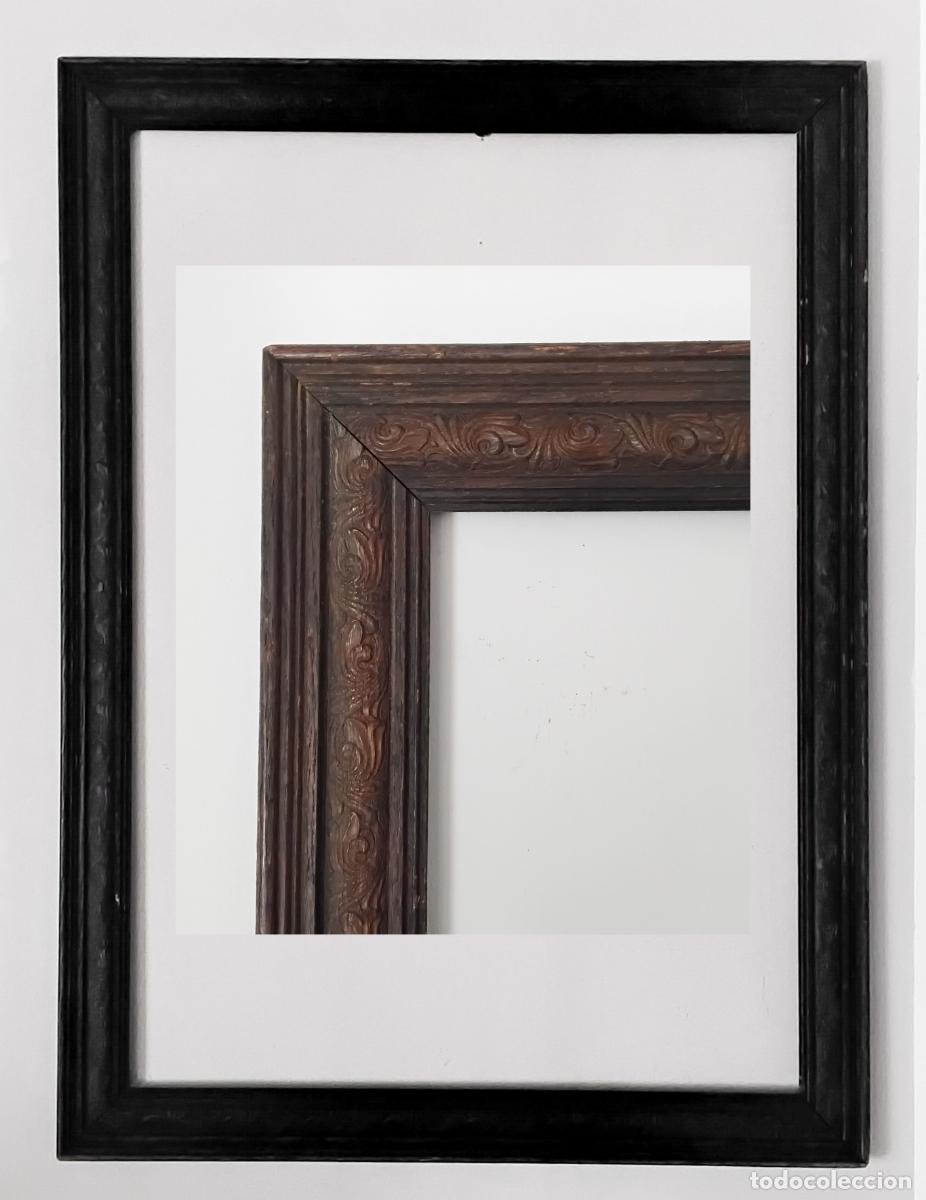 Antig&uuml;edades: Marco de madera tallada, roble oscuro, para obra 102 x 71,5 cm