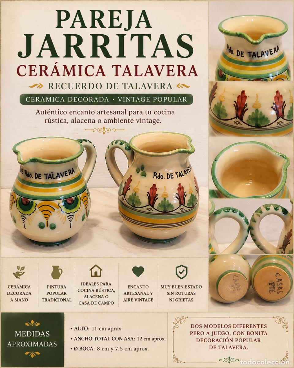 Antig&uuml;edades: PAREJA JARRITAS CER&Aacute;MICA TALAVERA | VINTAGE POPULAR | RECUERDO DE TALAVERA