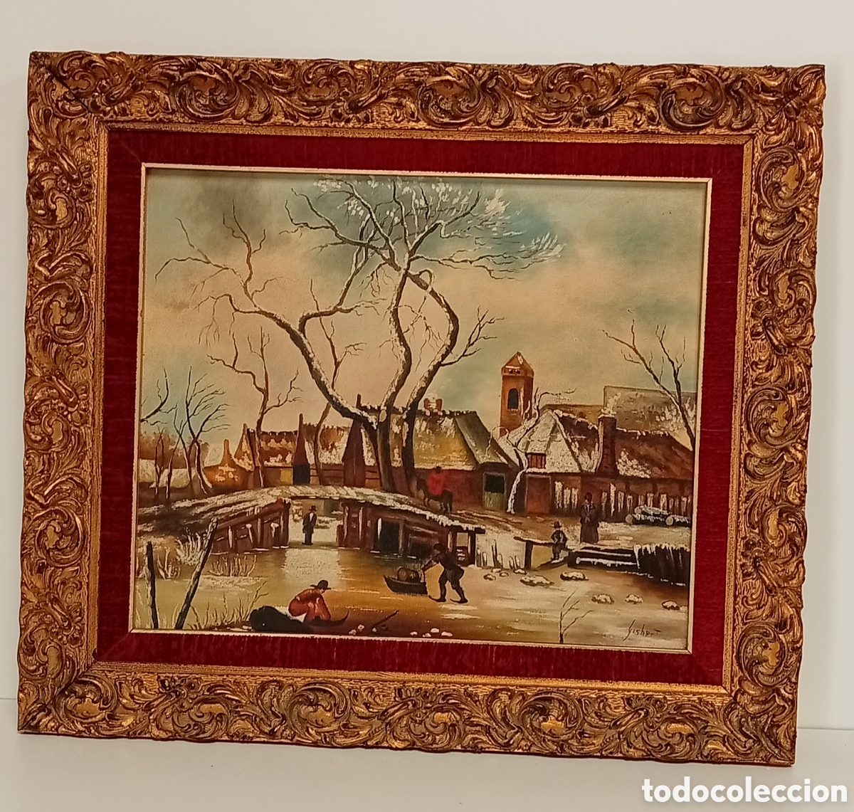 Antig&uuml;edades: ANTIGUO CUADRO PAISAJE INVERNAL PINTOR JUAN ARAEZ