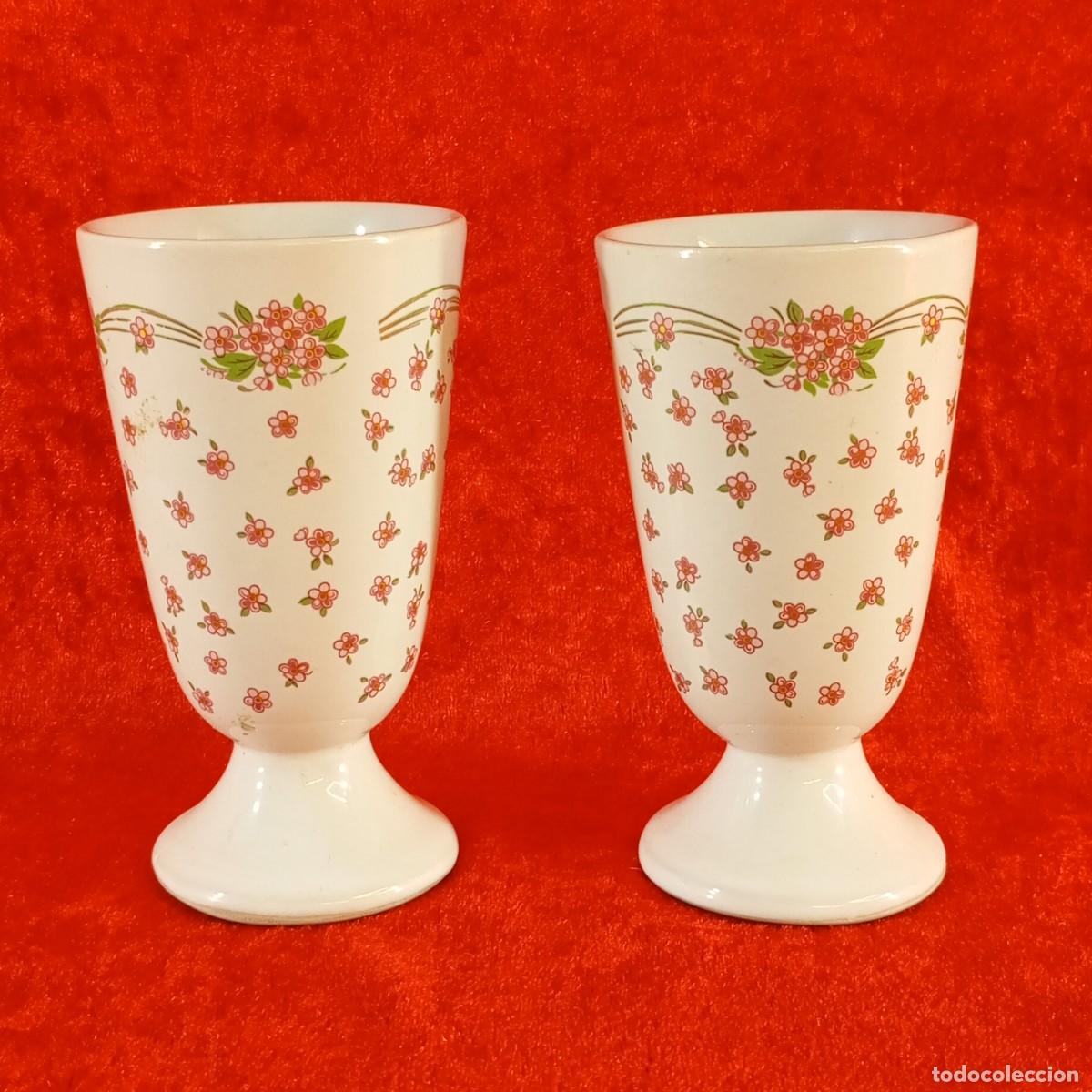 Antig&uuml;edades: LOTE 2 TAZAS MAZAGRANS - PORCELANA - ESTAMPADO FLORAL - FABRIQUE EN COR&Eacute;E - 115 X 50 MM / 5490