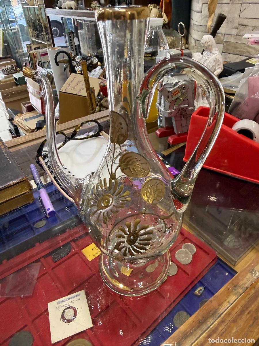 Antig&uuml;edades: Preciosa jarra en cristal soplado, dorada al oro, muy bonita