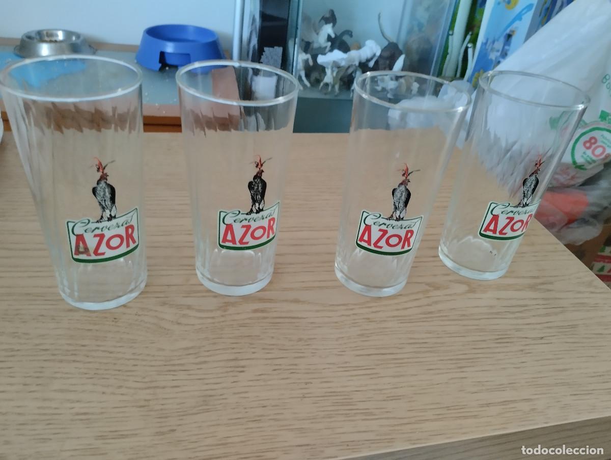 Antig&uuml;edades: cuatro vasos de cristal de cervezas azor
