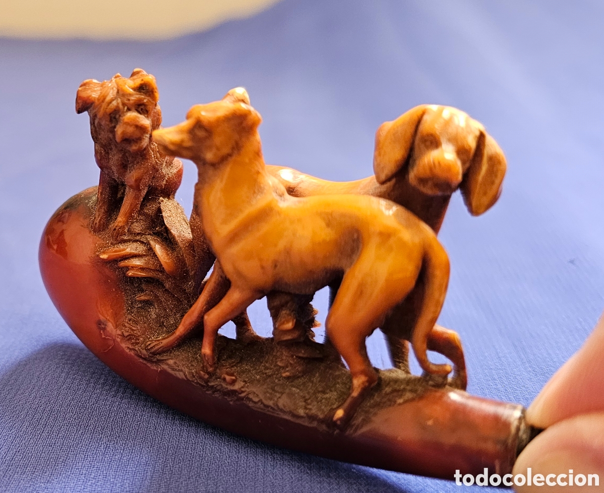 Antig&uuml;edades: Preciosa antigua pipa de espuma del mar(?) tallada en mano