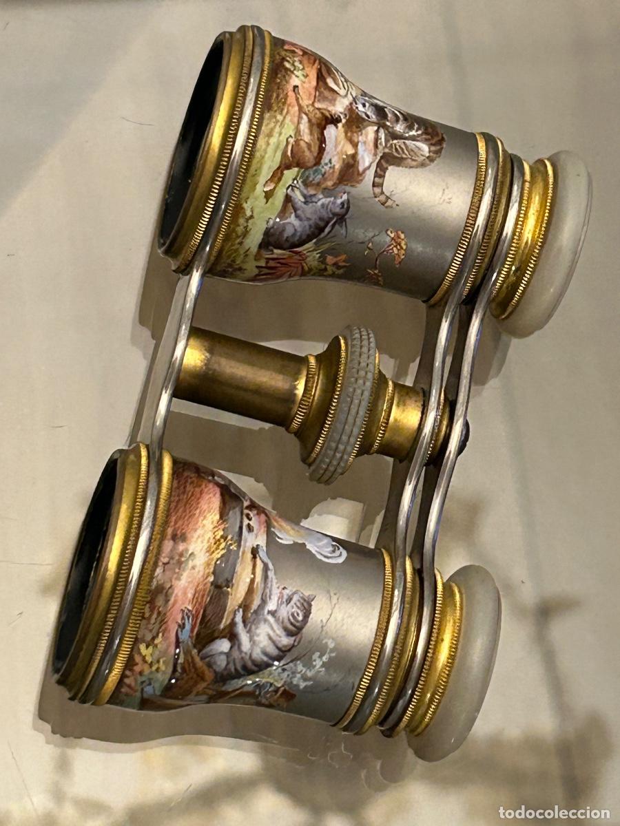 Antig&uuml;edades: Binoculares prism&aacute;ticos de &oacute;pera teatro nacar y esmaltes gatitos