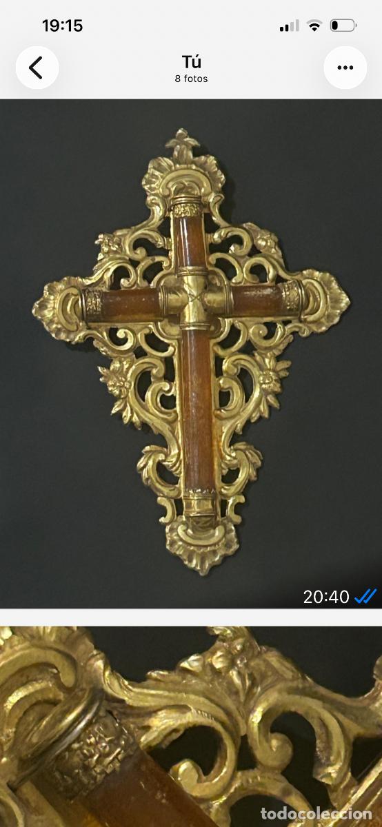 Antig&uuml;edades: Impresionante cruz de &aacute;mbar y plata tipo relicario S. XVIII