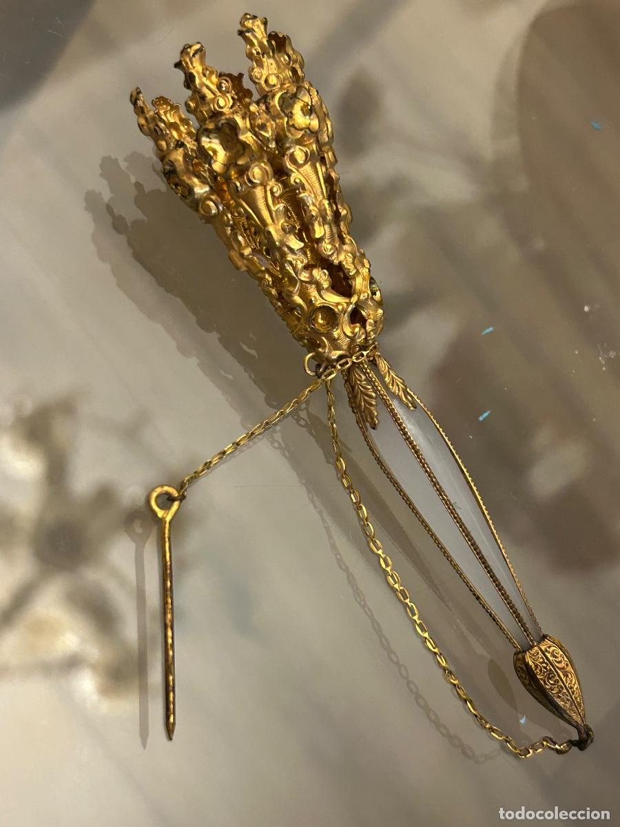 Antig&uuml;edades: Antiguo porte bouquet vidrio opalina metal dorado Francia S. XIX