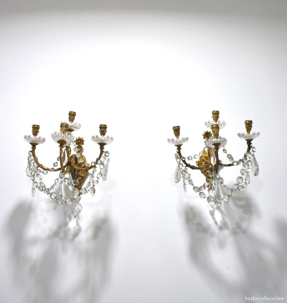 Antig&uuml;edades: Apliques bronce y cristales colgantes