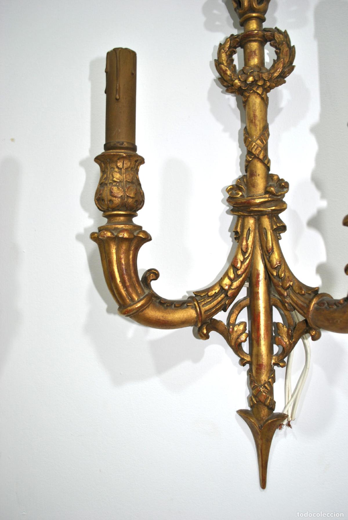 Antig&uuml;edades: Pareja apliques madera tallada oro - Foto 4
