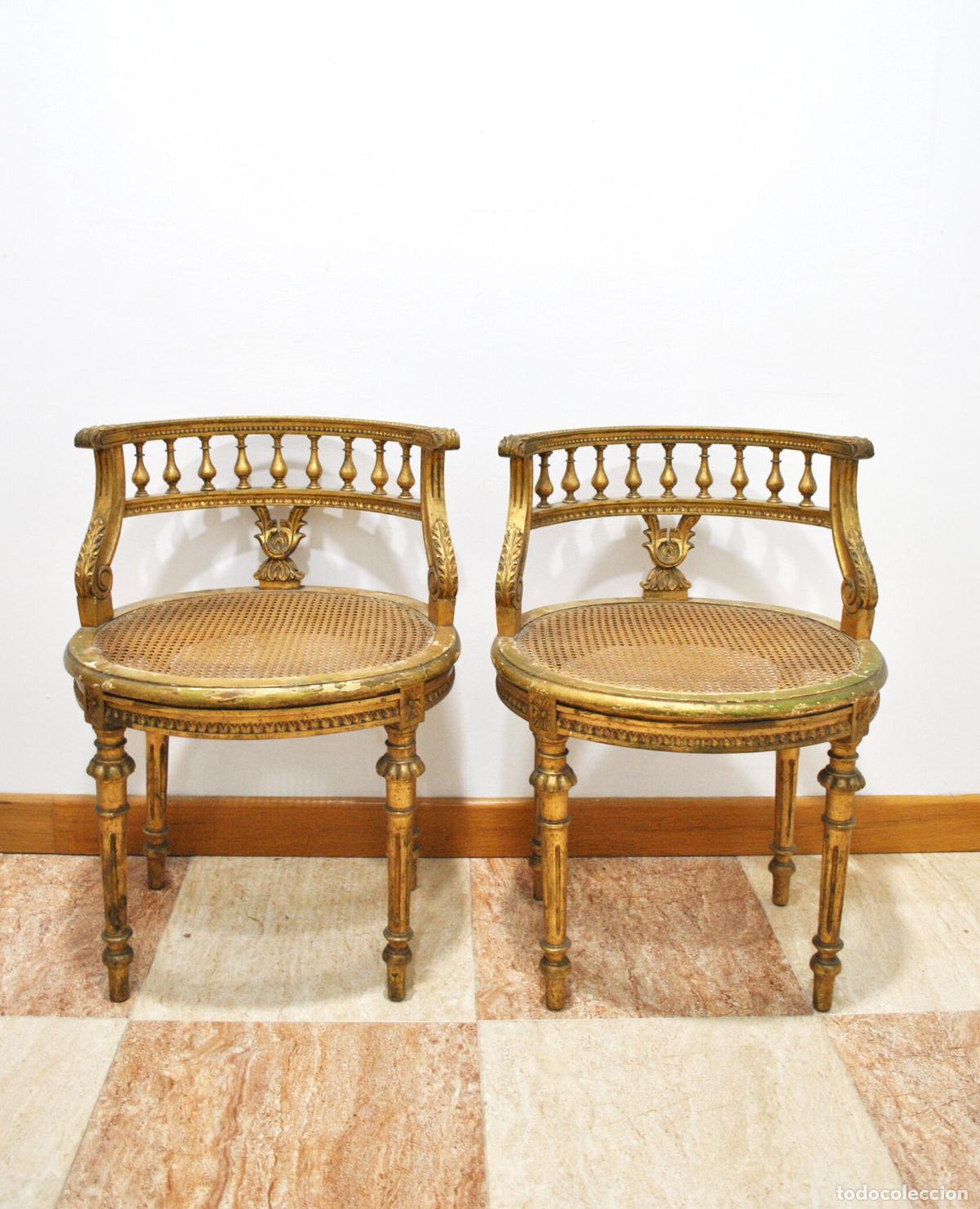 Antig&uuml;edades: Sillones antiguos Luis XVI oro y asientos enea