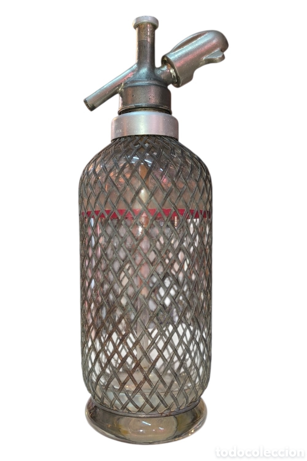 Antig&uuml;edades: Antiguo sif&oacute;n de soda Sparklets vintage de Londres con malla met&aacute;lica