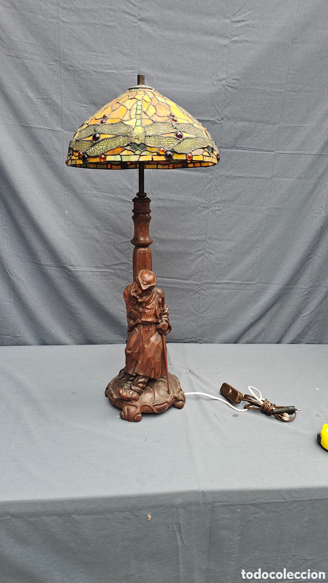 Antiquit&eacute;s: Preciosa l&aacute;mpara antigua talla en madera