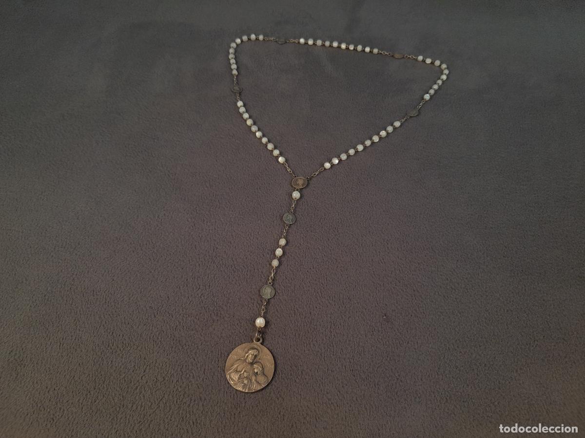 Antig&uuml;edades: R-468.ROSARIO CUENTAS DE N&Aacute;CAR, MEDALLA DE PLATA DE &uml;EGO SUM PANIS VIVUS COMUNI&Oacute;N&uml;. PRINCIPIOS S.XX.