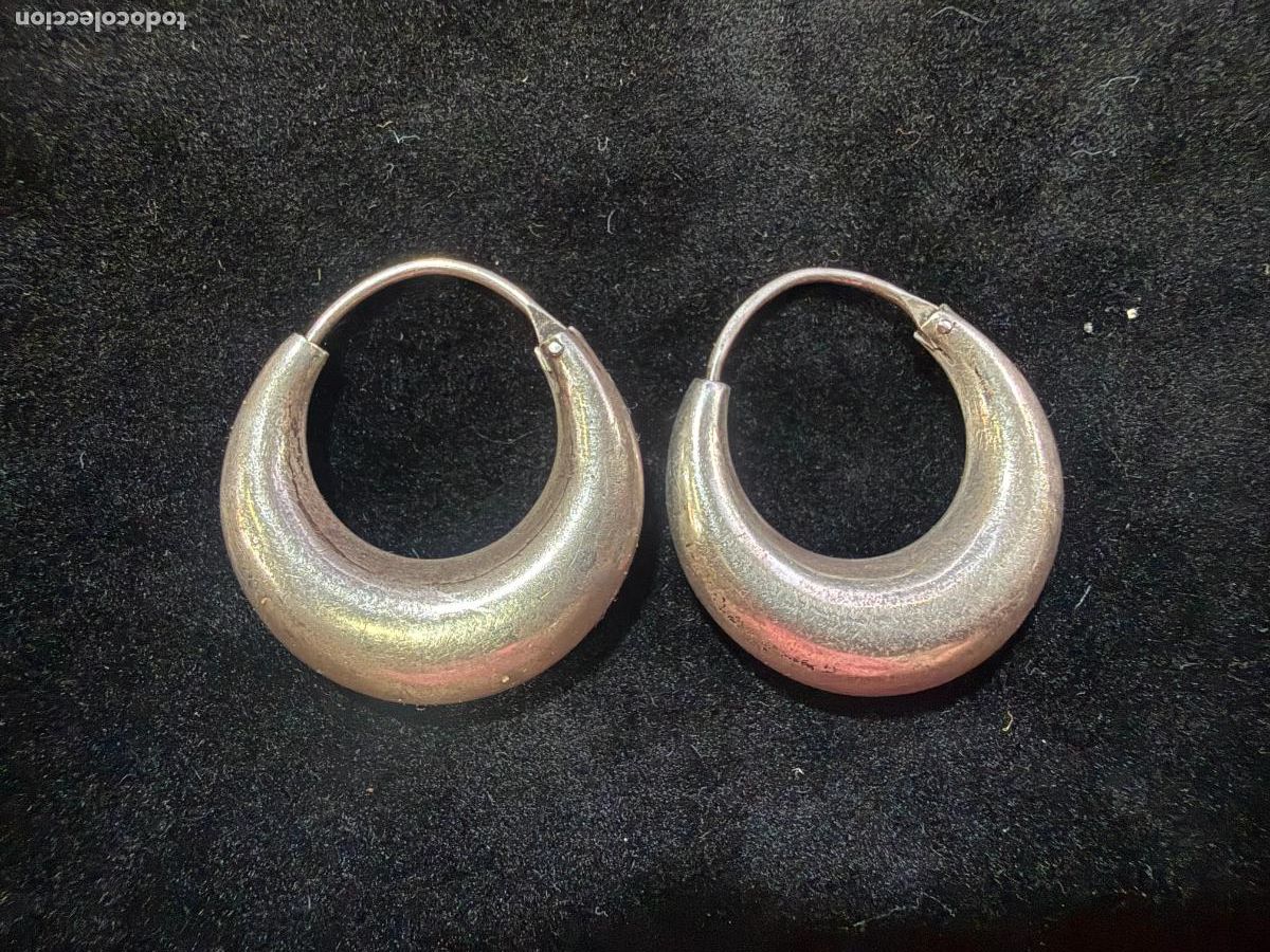 Antig&uuml;edades: PAREJA DE PENDIENTES ARGOLLAS DE PLATA - MEDIDA 2,5CM