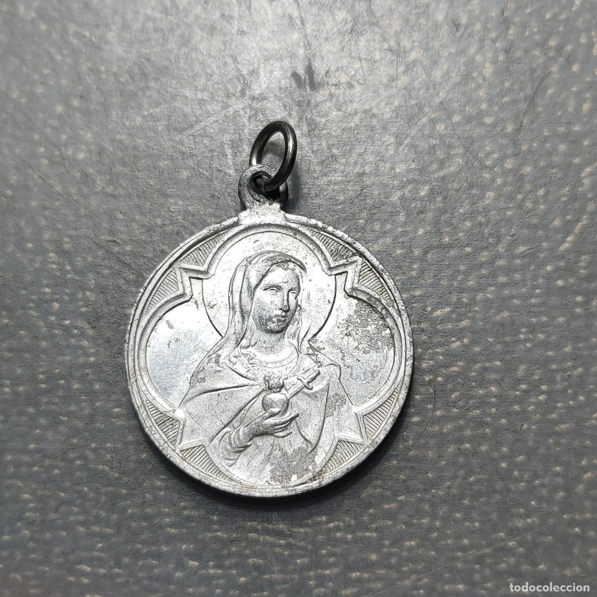 Antig&uuml;edades: MEDALLA RELIGIOSA SAGRADO CORAZON DE JESUS SAGRADO CORAZON DE MARIA ALUMINIO