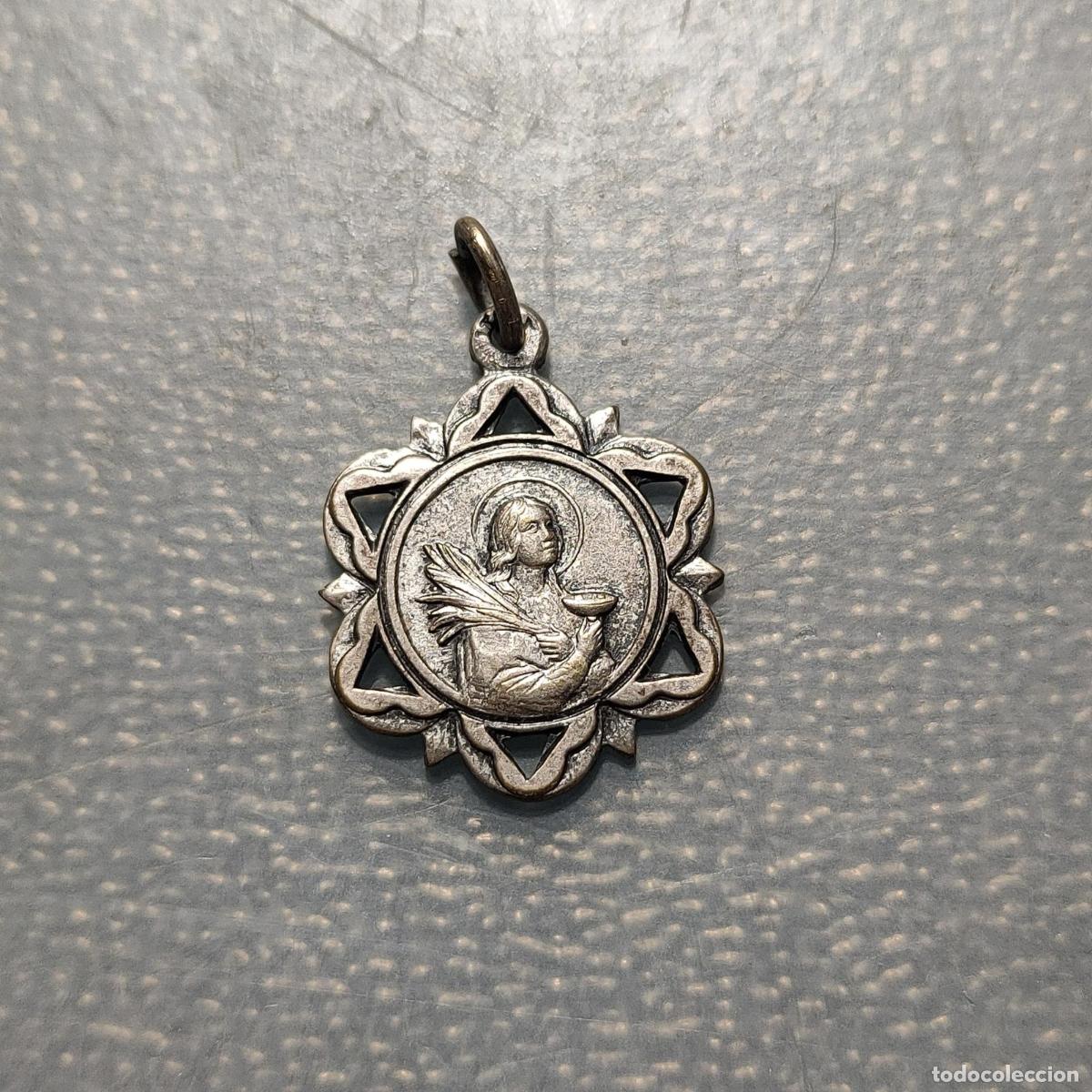Antig&uuml;edades: MEDALLA RELIGIOSA SANTA LUCIA MEDALLA CALADA METAL PLATEADO