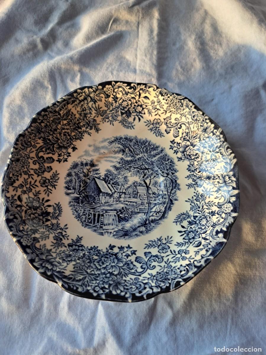 Antig&uuml;edades: Plato de taza de t&eacute; de porcelana,mill stream johnson bros england,azul