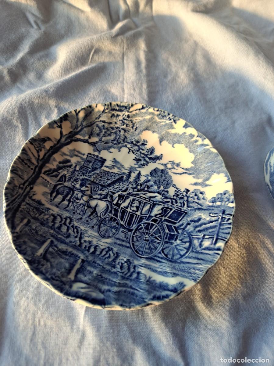 Antig&uuml;edades: platillo de taza de caf&eacute; de porcelana Myott Royal Mail Staffordshire england,azul