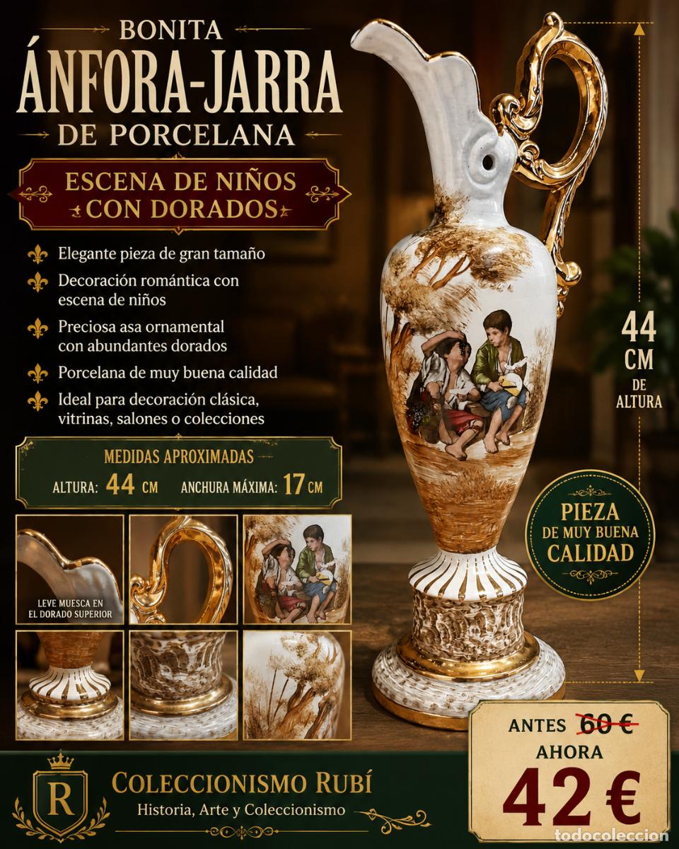Antig&uuml;edades: BONITA &Aacute;NFORA-JARRA DE PORCELANA | ESCENA DE NI&Ntilde;OS | DORADOS | 44 CM | DECORACI&Oacute;N